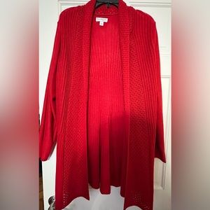 Red open cardigan